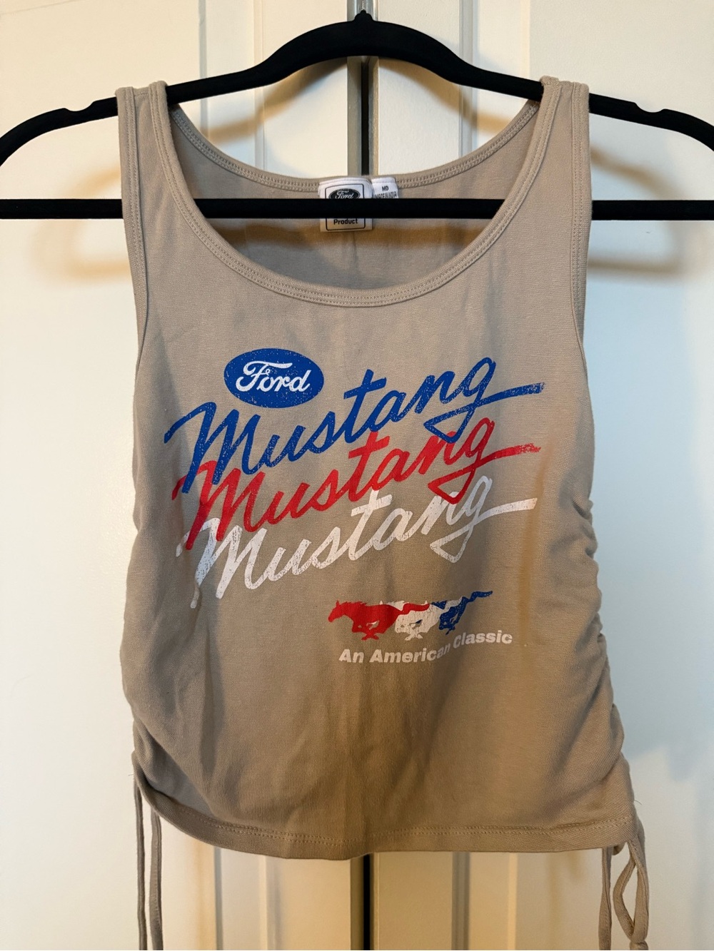 Ford Taupe Mustang Graphic Tank with Red, White & Blue Print